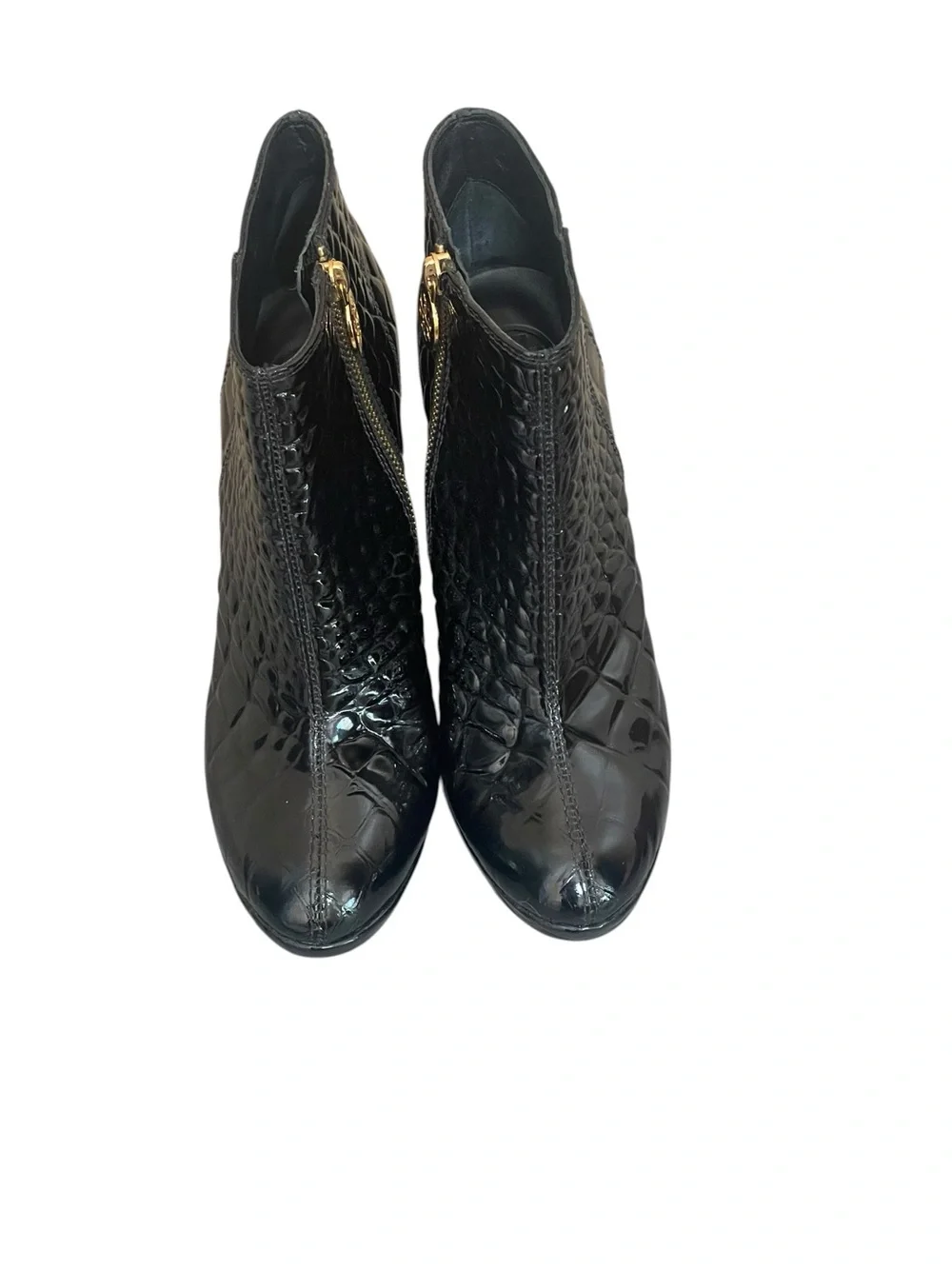 Tory Burch Leigh Black Croc-Embossed Patent Leather Ankle Boots Size 8M